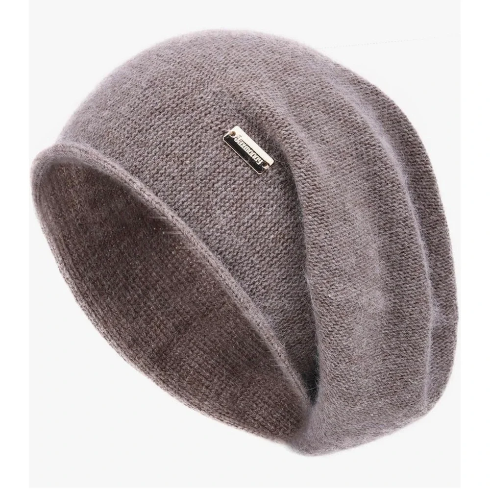 Cashmere wool blend beanie slouch beige Jaxmonoy NWT quiet luxury tan Brown